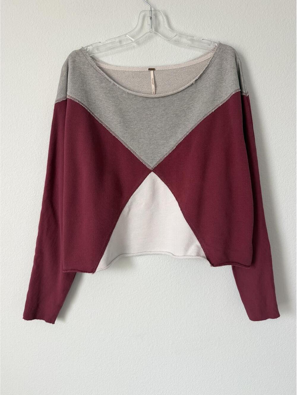 Free People Multicolor Color Block Long Sleeve Boat Neck Crop Sweatshirt Size M
